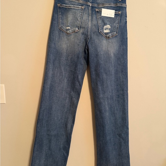 Risen jeans  high rise dark wash Straight Leg Jeans long 33” frayed hem - Picture 3 of 15